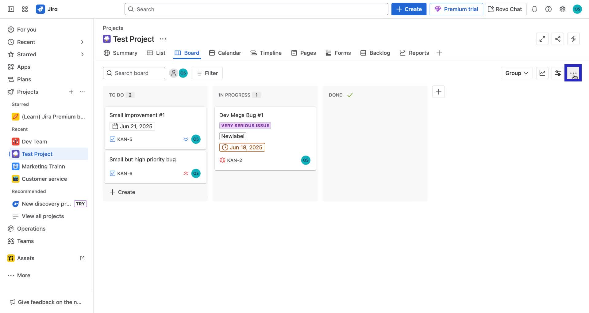 Screenshot of how to create quick filters in Jira step 1