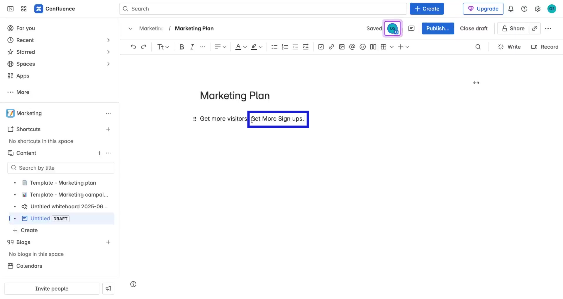 Screenshot of how to highlight text in Confluence step 1