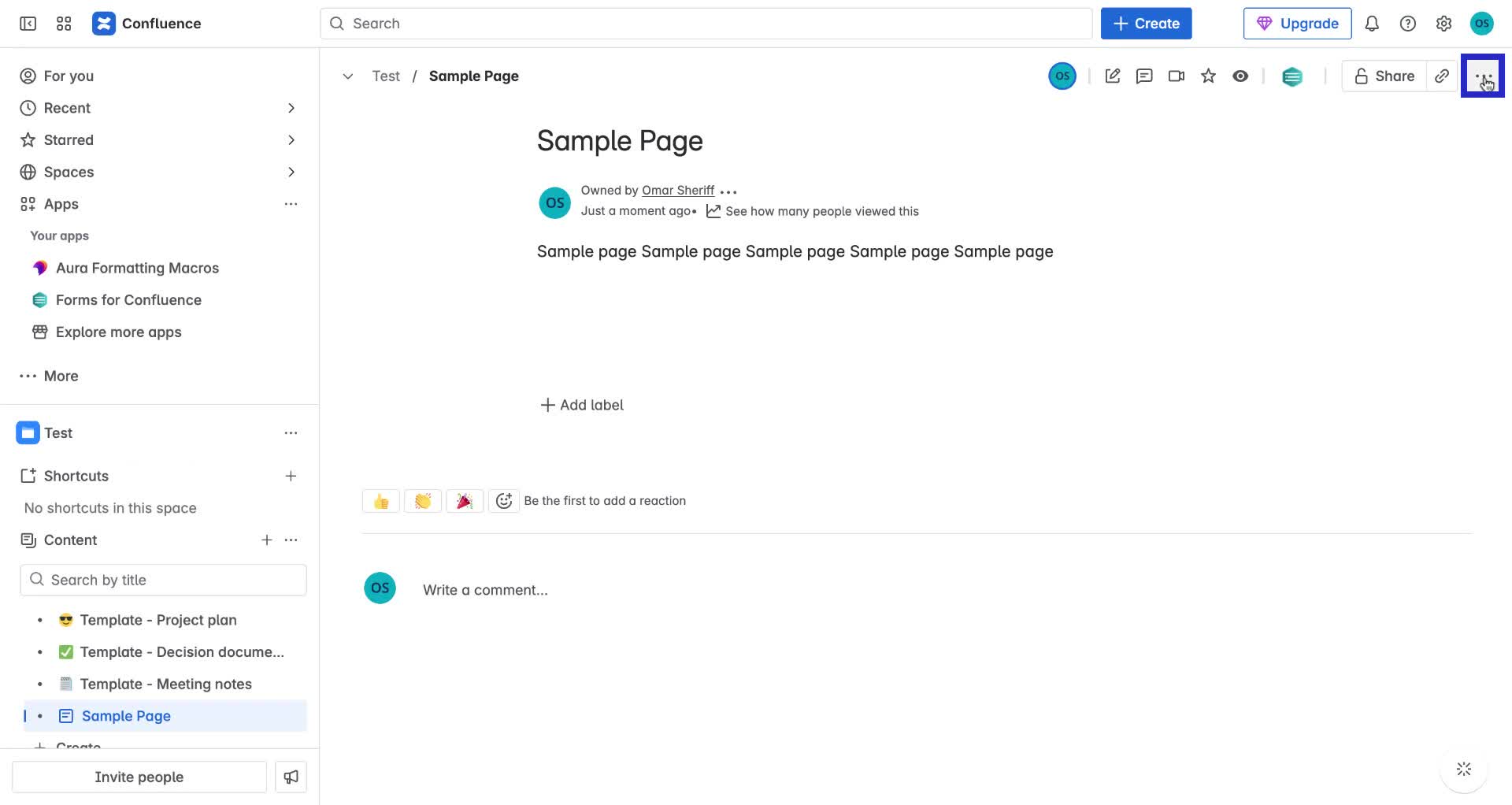 Screenshot of how to delete a page in Confluence step 1