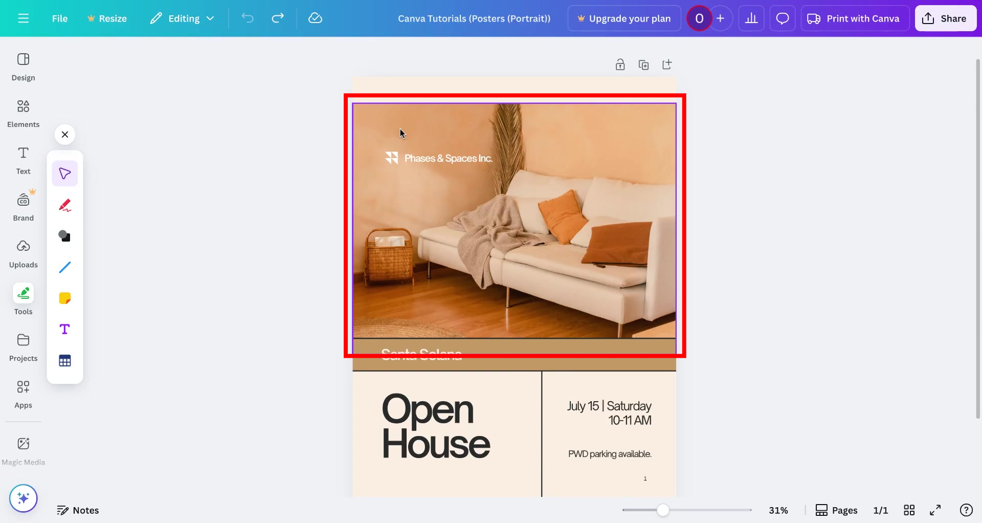 Screenshot of how to crop in Canva Step 1