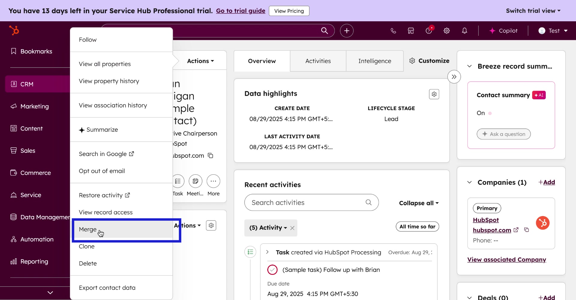 image of how to merge contacts in hubspot - 5 
