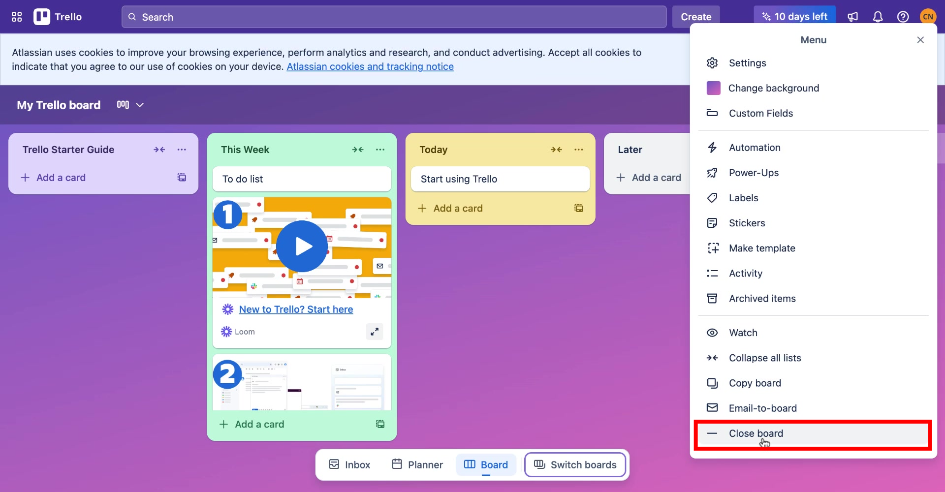 image of trello delete board - 2