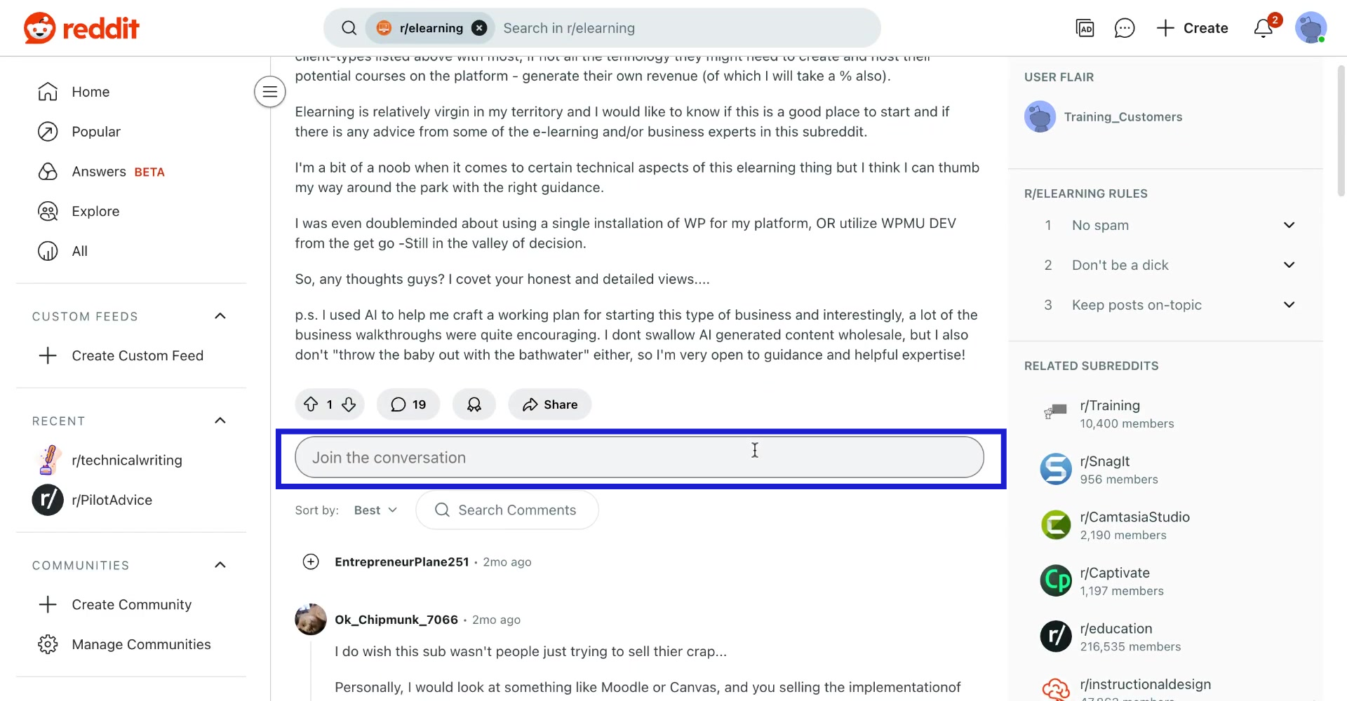 image of how to tag someone on reddit - step 1