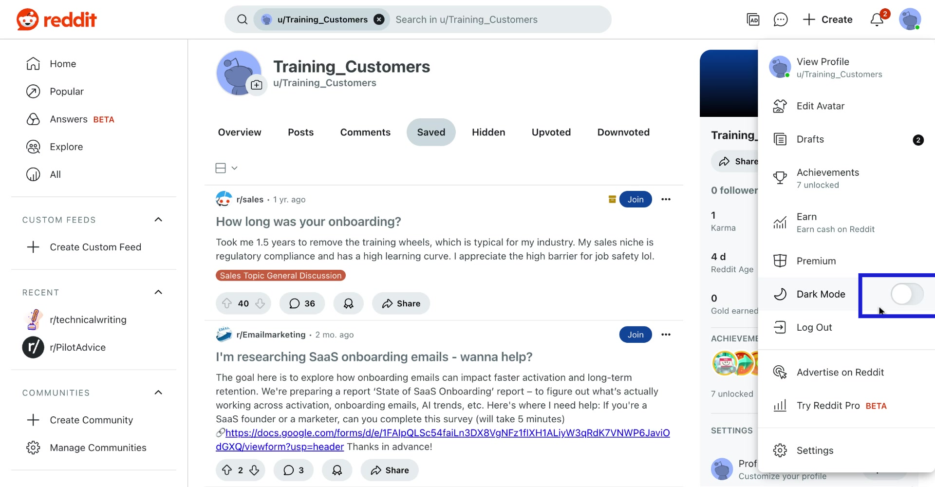 Image of reddit dark mode - 2