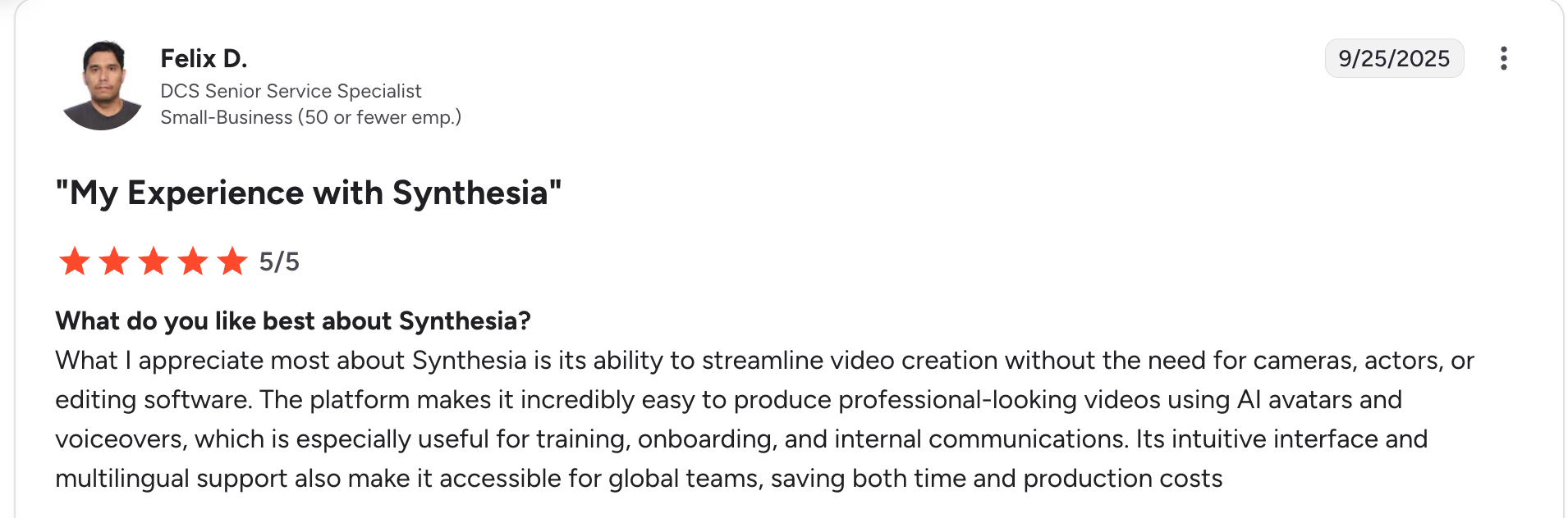 image of camtasia alternatives - Synthesia's G2 user review