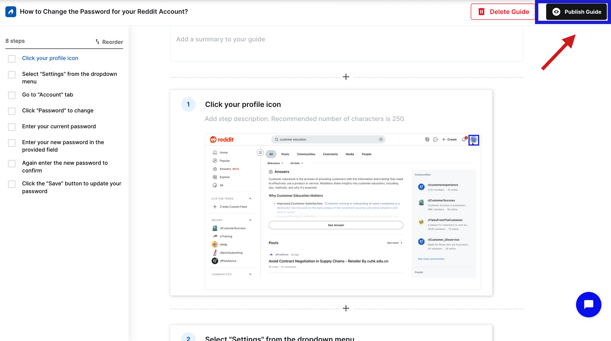 Image showing to Publish guide