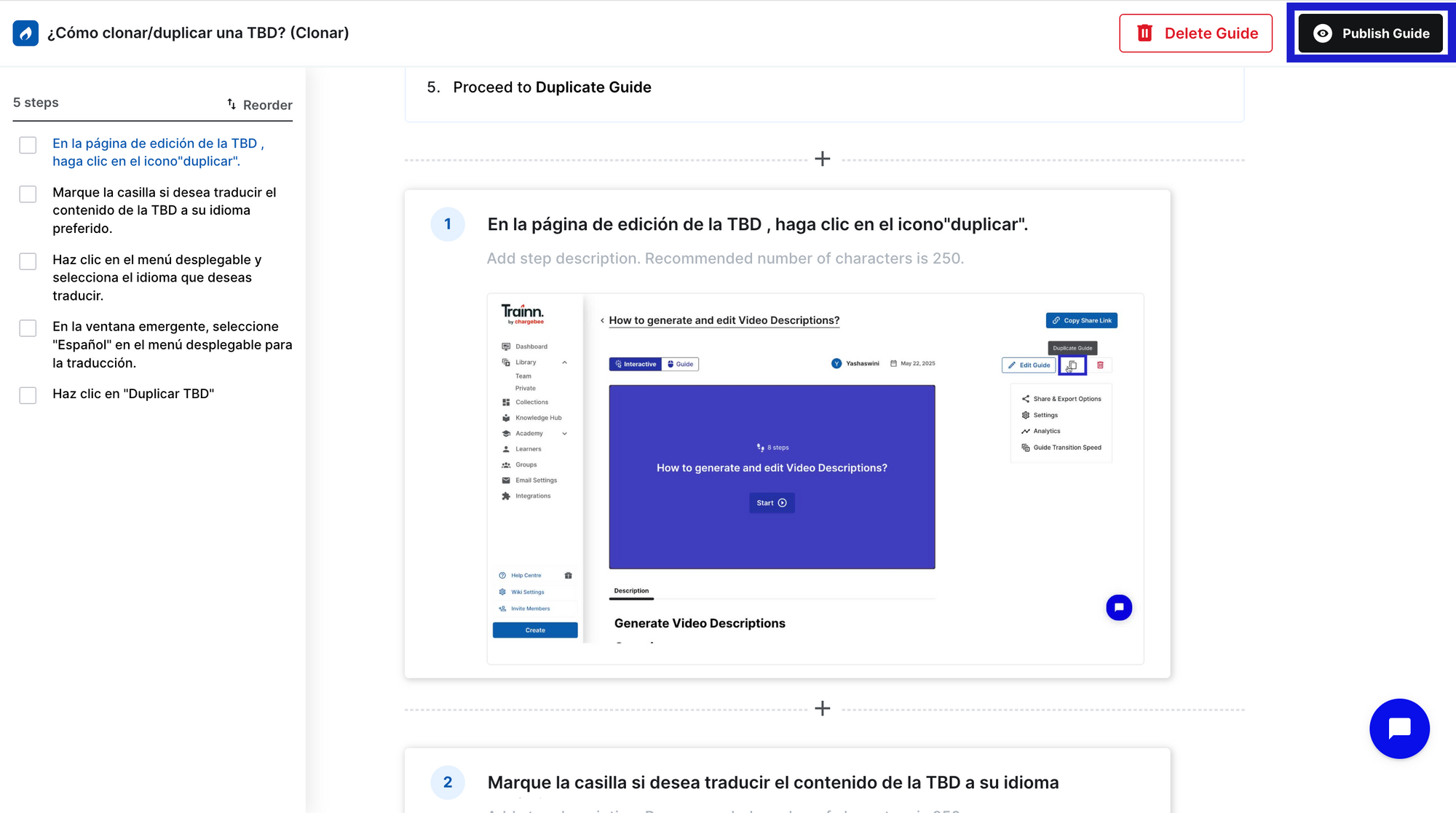 Image showing to publish the translated guide