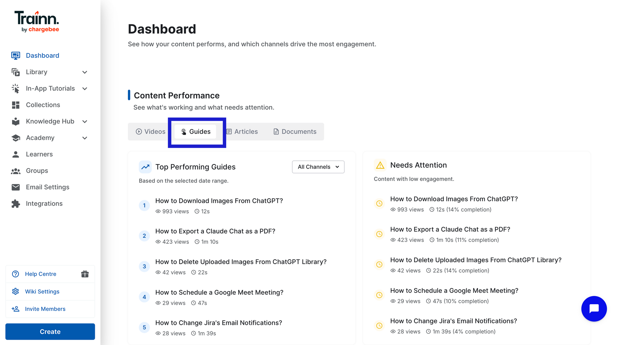 Image showing Trainn's guide performance insights