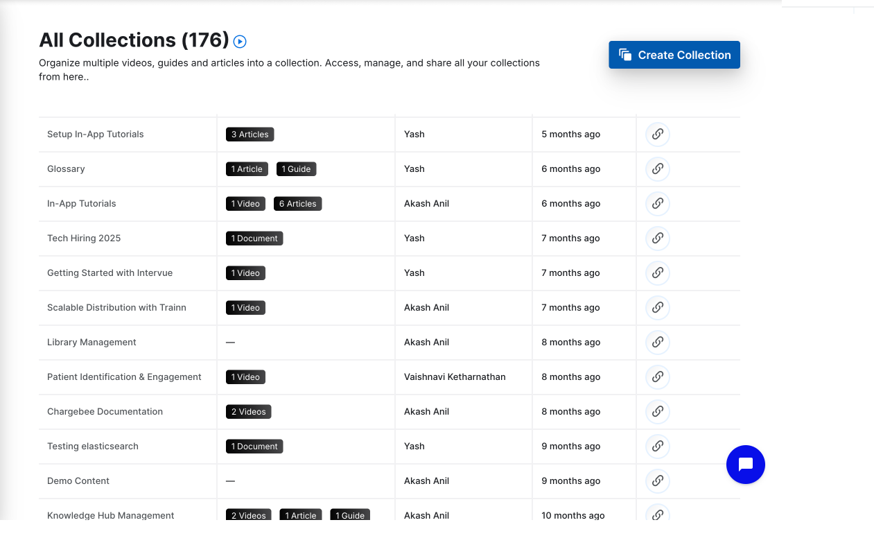 Trainn knowledge base showing step-by-step guides organised into collections for onboarding flows and feature adoption sequences