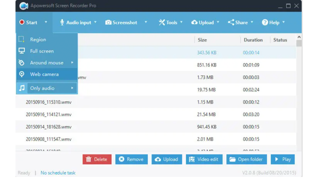 Screenshot of Apowersoft screen recorder with cloud storage