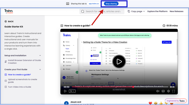 Trainn automatically generating a step-by-step guide with annotated screenshots, zooms, and spotlights after screen recording