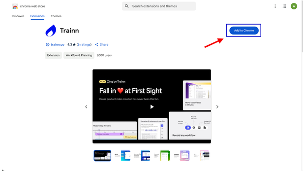 Installing the Trainn Chrome extension from the Chrome Web Store to start recording step-by-step guides